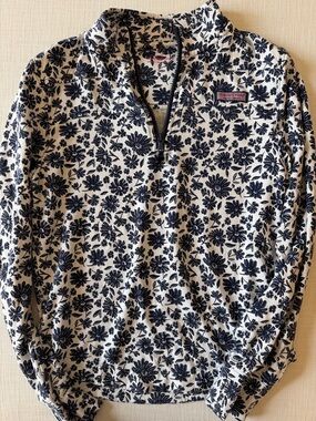 Vineyard Vines Navy Floral Quarter-Zip on Cream Pullover